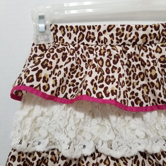 Hartstrings skort 12 leopard cheetah print floral lace tiered ruffle pull on - Picture 3 of 13